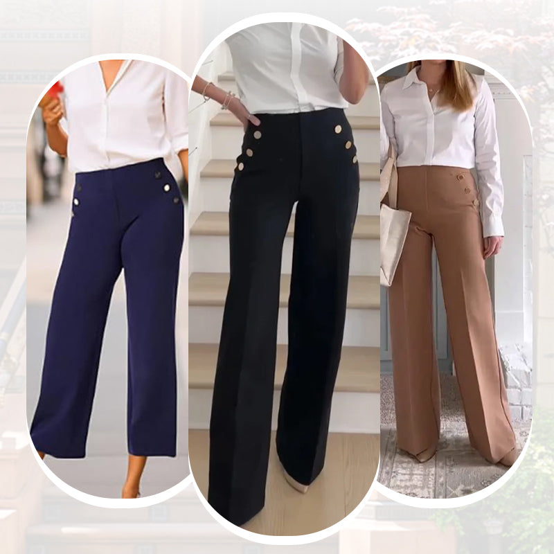 🌸High Stretch Tummy Control Button Wide Leg Pants